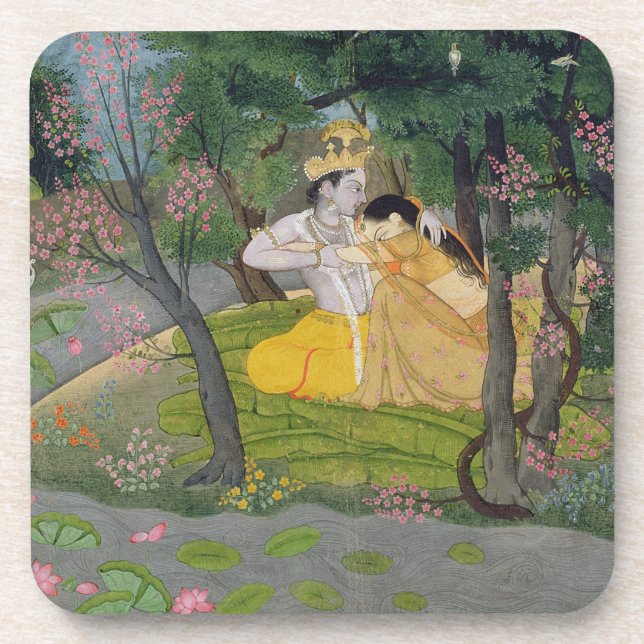 Radha and Krishna embrace in a grove of flowering Coaster (Front)