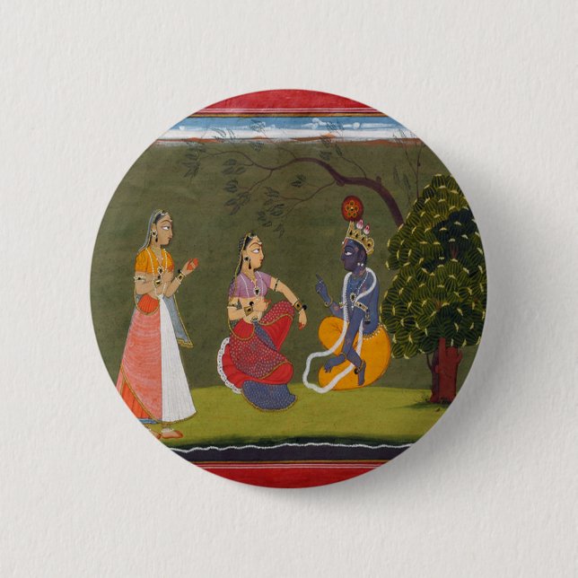 Radha and Krishna in Discussion 6 Cm Round Badge (Front)