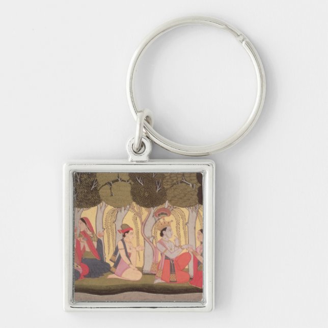 Radha and Krishna seated in a grove, Kulu Key Ring (Front)