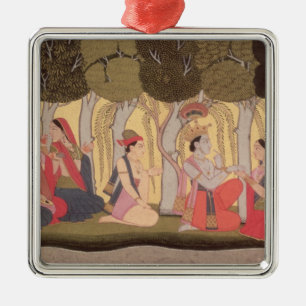 Radha and Krishna seated in a grove, Kulu Metal Tree Decoration