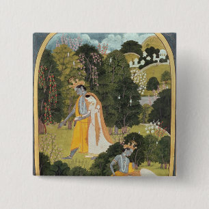 Radha and Krishna walking in a grove 15 Cm Square Badge