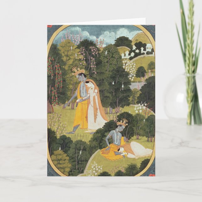 Radha and Krishna walking in a grove Card (Front)