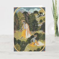 Radha and Krishna walking in a grove