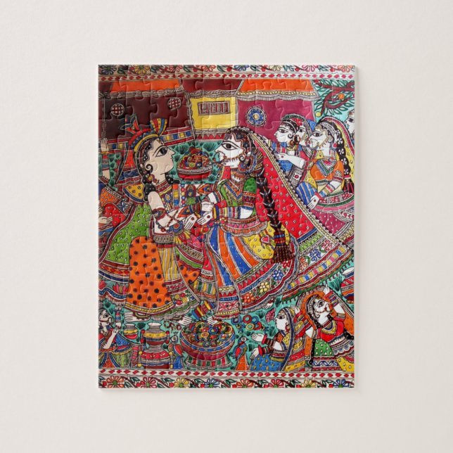 RADHA-KRISHNA MADHUBANI ANCIENT INDIAN ART STYLE JIGSAW PUZZLE (Vertical)