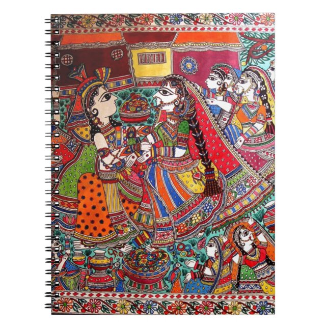RADHA-KRISHNA MADHUBANI ANCIENT INDIAN ART STYLE SPIRAL NOTEBOOK (Front)