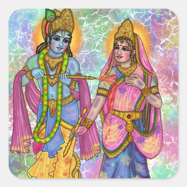 Radha Krishna Playing Holi Sticker (Front)