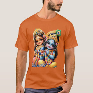Radha Krishna T-Shirt with Multicolored Sacred Tex