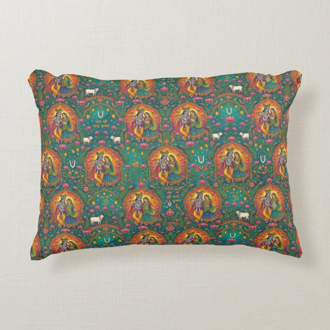 Radhe Krishna Pattern Decorative Cushion (Front)