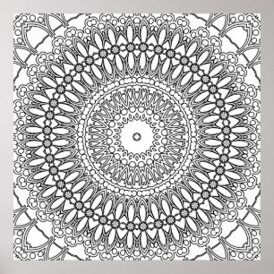 Radial Floral Mandala with Layered Rings Pattern Poster