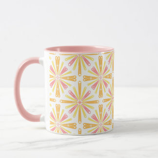 Radial Heart Sunburst Pattern Pink Yellow Mug