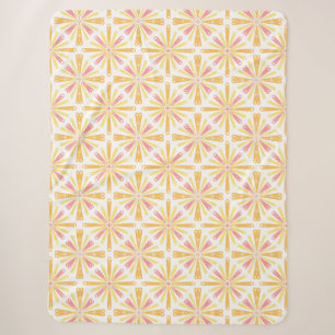 Radial Heart Sunburst Pattern Pink Yellow Sherpa Blanket