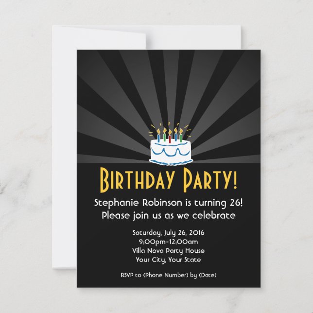 Radial Lights Birthday Cake Party Invitations (Front)