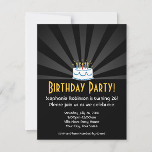 Radial Lights Birthday Cake Party Invitations