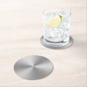 Radial Silver Brushed Metal Look Round Paper Coaster