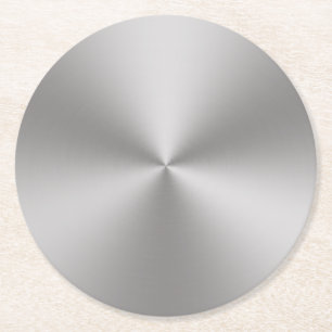 Radial   Silver Brushed Metal Look Round Paper Coaster