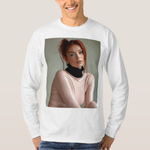 Radiance in Red: A Vogue Portrait T-Shirt