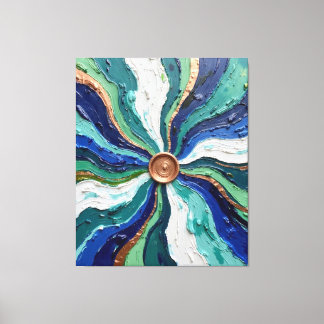 Radiant Abstract Swirl Art – Teal, Blue & Gold Tex Canvas Print