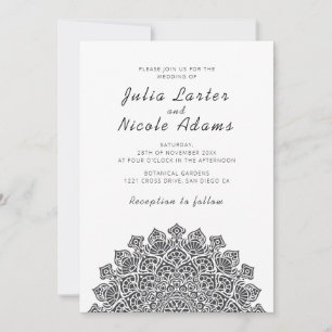 Radiant Airy Crescent Moon Mandala Wedding Invitation
