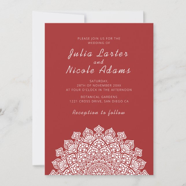 Radiant Airy Crescent Moon Mandala Wedding Invitation (Front)