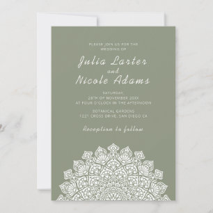 Radiant Airy Crescent Moon Mandala Wedding Invitation