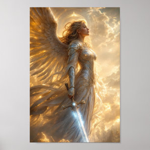Radiant Angel Warrior in Golden Light Poster