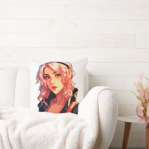 Radiant Anime Girl: Beautiful Manga Art Cushion