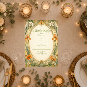 Radiant Art Nouveau Garden Romance Wedding RSVP Card