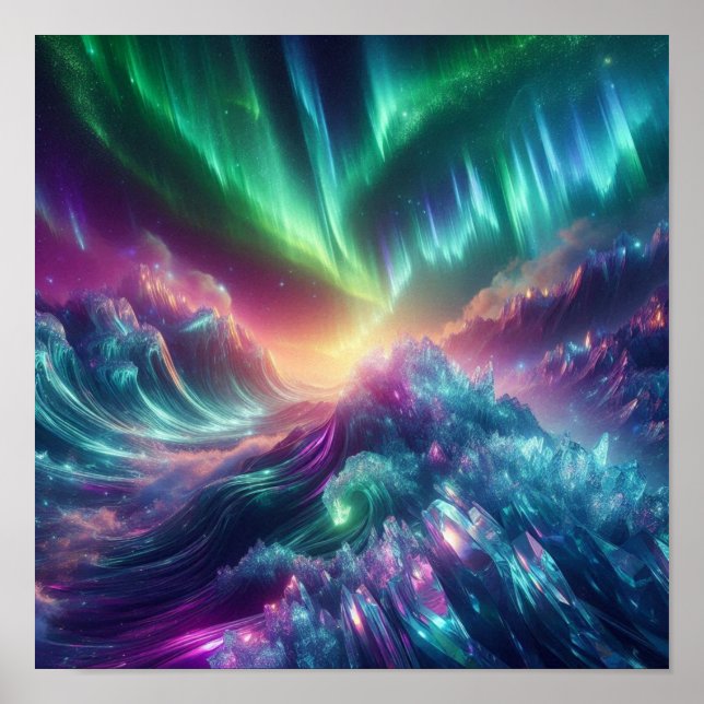 Radiant Aurora Crystal Wave Horizon Glow Poster (Front)