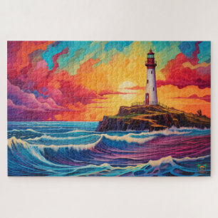 🐙Radiant Beacon: Sunset Lighthouse  Jigsaw Puzzle