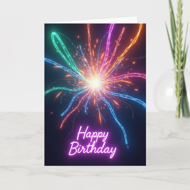 Radiant Birthday Light Trails Card (Front)