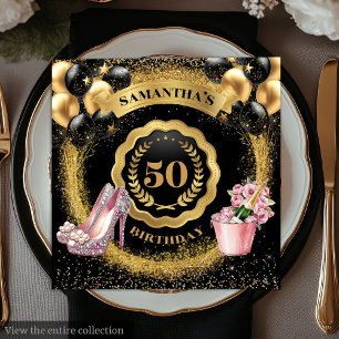 Radiant Black Balloons Napkins with Pink Heels