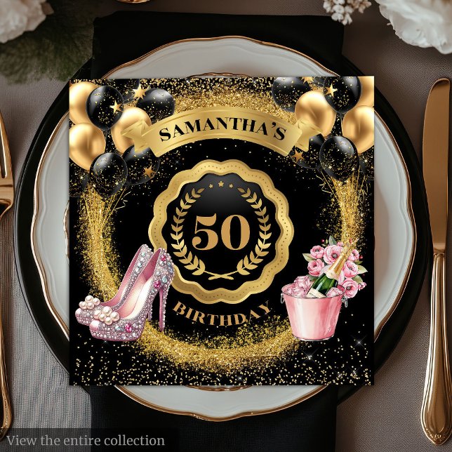 Radiant Black Balloons Napkins with Pink Heels (Radiant Black Balloons Napkins with Pink Heels

)