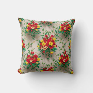 Radiant Bloom: A Vibrant Red and Yellow Floral Cushion