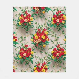 Radiant Bloom: A Vibrant Red and Yellow Floral  Fleece Blanket