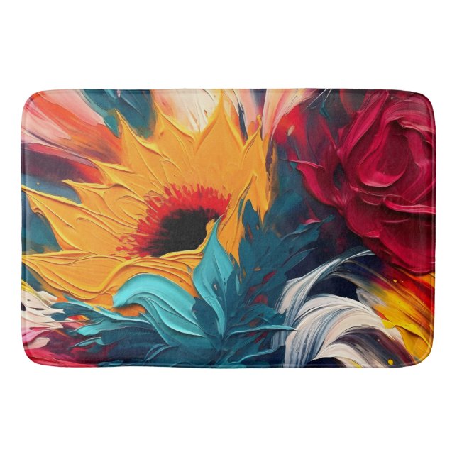 Radiant Bloom – Bold Abstract Floral Expression Bath Mat (Front)