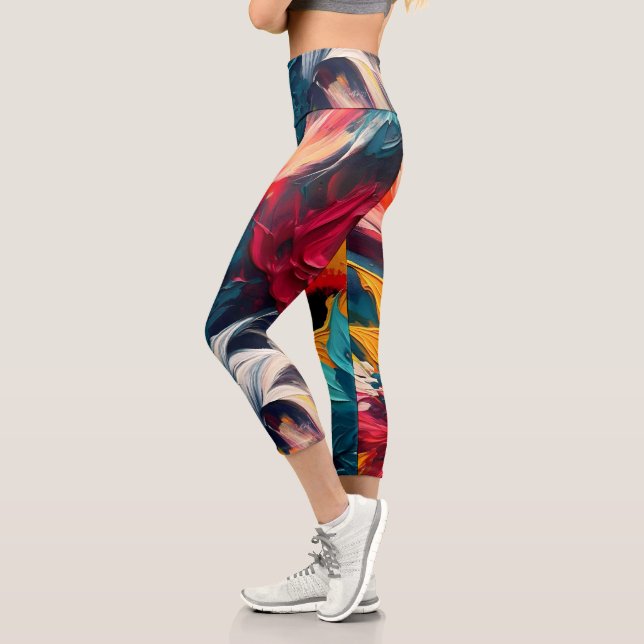 Radiant Bloom – Bold Abstract Floral Expression Capri Leggings (Left)
