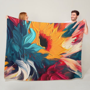 Radiant Bloom – Bold Abstract Floral Expression Fleece Blanket