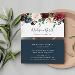 Radiant Bloom | Floral Business Card<br><div class="desc">Elegant floral business cards feature your name and business name or title in a chic combo of block and handwritten script lettering,  topped by a lush watercolor bouquet of jewel tone flowers and greenery. Add your contact information to the reverse side in white on rich navy blue.</div>