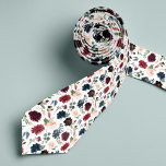 Radiant Bloom | Floral Patterned Tie<br><div class="desc">Carry your wedding colours through to the groomsmen's attire with this colourfully patterned necktie. Designed to match our Radiant Bloom collection,  design features small watercolor flowers in shades of blush pink,  navy blue,  and rich burgundy,  interspersed with green botanical foliage on a white background.</div>