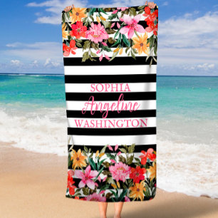 Radiant Bloom Floral Personalised Beach Towel