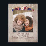Radiant Bloom Floral Rustic Photo Save the Date Announcement Postcard<br><div class="desc">Burgundy red and navy blue rustic floral photo save the date postcards</div>