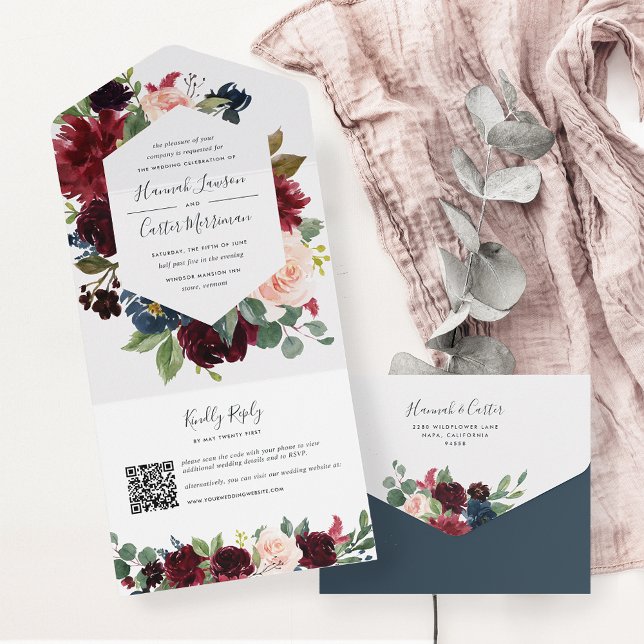 Radiant Bloom Floral Wedding QR Code All In One Invitation (Creator Uploaded)