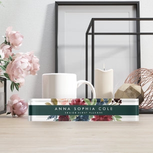 Radiant Bloom Modern Watercolor Floral Nameplate