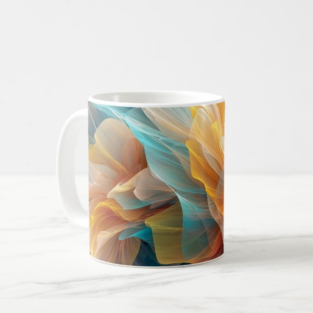 Radiant Bloom of Ethereal Petals in Light Coffee Mug (Front Left)