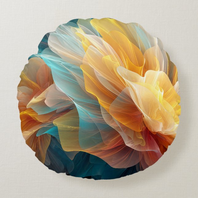 Radiant Bloom of Ethereal Petals in Light Round Cushion (Front)