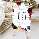 Radiant Bloom | Personalised Table Number Card<br><div class="desc">Garden chic table number cards feature an oval wreath border of green watercolor foliage and vibrantly coloured flowers in blush pink, burgundy marsala and navy blue, framing your table number in rich off-black. Personalise with your names and wedding date, or name each table for an extra personal touch. Design repeats...</div>