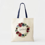 Radiant Bloom Personalised Tote Bag<br><div class="desc">Designed to match our Radiant Bloom collection,  these personalised totes make beautiful gifts for your bridesmaids. Personalise with a name in elegant handwritten script lettering,  surrounded by a wreath of watercolor flowers in rich shades of navy and burgundy.</div>