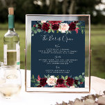 Radiant Bloom Wedding Bar Menu Sign | Navy<br><div class="desc">Invite guests to grab a favourite libation with our charming wedding bar sign. 11x14 bar sign features "the bar is open" in calligraphy script lettering. Personalise with your speciality drinks or beverage offerings with six custom text fields on a rich navy blue background. A chic addition to your wedding bar...</div>