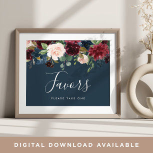 Radiant Bloom Wedding Favour Sign   Navy