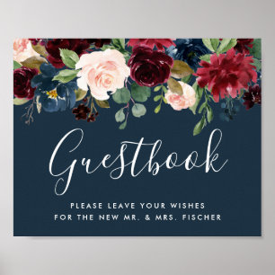 Radiant Bloom Wedding Guestbook Sign Navy
